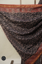 Black Ajrakh Cotton Silk Saree With Maheshwari Border - SRBACSS1509