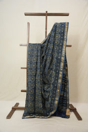 Blue Ajrakh Cotton Silk Saree With Maheshwari Border - SRBACSS1510