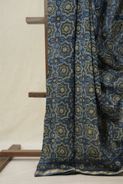 Blue Ajrakh Cotton Silk Saree With Maheshwari Border - SRBACSS1510