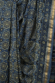 Blue Ajrakh Cotton Silk Saree With Maheshwari Border - SRBACSS1510