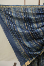 Blue Ajrakh Cotton Silk Saree With Maheshwari Border - SRBACSS1510