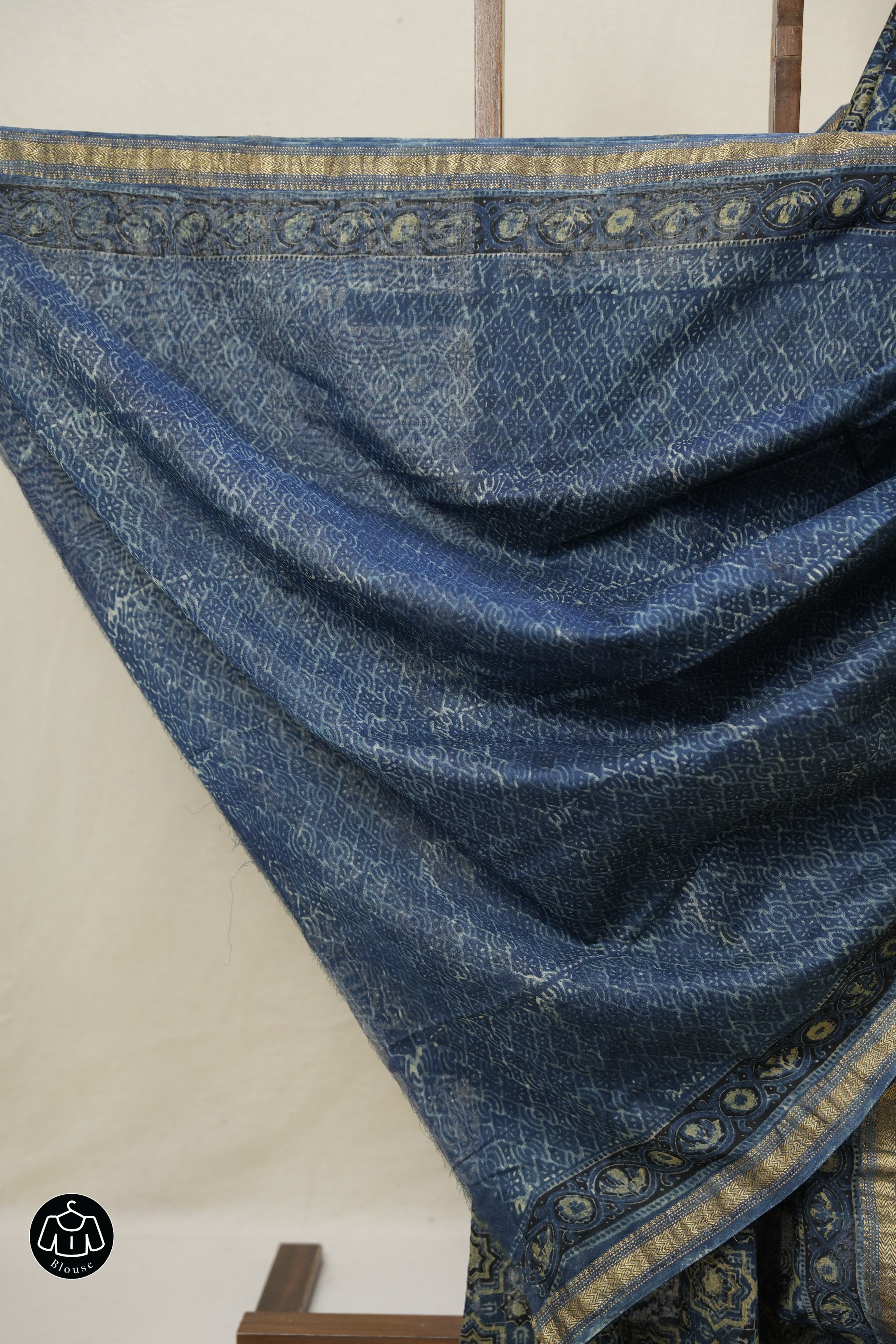 Blue Ajrakh Cotton Silk Saree With Maheshwari Border - SRBACSS1510