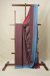 Maroon Small Checks Cotton Patteda Anchu Saree With Blue-Red Border - SRMPAS69
