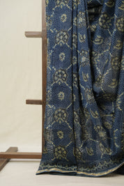 Blue Ajrakh Cotton Silk Saree With Maheshwari Border - SRBACSS1508