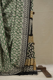 Parrot Green Black HBP Cotton Saree - SRPGBCS2848