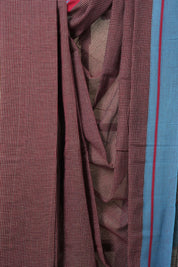 Maroon Small Checks Cotton Patteda Anchu Saree With Blue-Red Border - SRMPAS69