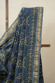 Blue Ajrakh Cotton Silk Saree With Maheshwari Border - SRBACSS1508