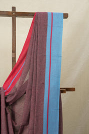 Maroon Small Checks Cotton Patteda Anchu Saree With Blue-Red Border - SRMPAS69