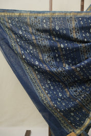 Blue Ajrakh Cotton Silk Saree With Maheshwari Border - SRBACSS1508