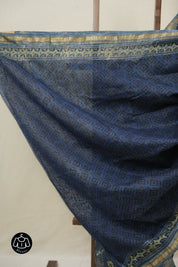 Blue Ajrakh Cotton Silk Saree With Maheshwari Border - SRBACSS1508