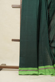 Dark Green Plain Cotton Patteda Anchu Saree - SRDGPAS119
