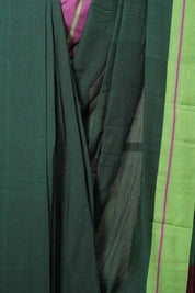 Dark Green Plain Cotton Patteda Anchu Saree - SRDGPAS119