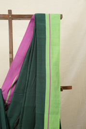 Dark Green Plain Cotton Patteda Anchu Saree - SRDGPAS119