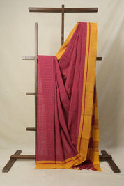 Red Big Checks Cotton Patteda Anchu Saree - SRRPAS172