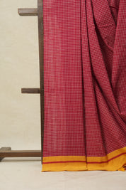 Red Big Checks Cotton Patteda Anchu Saree - SRRPAS172