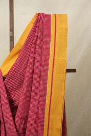 Red Big Checks Cotton Patteda Anchu Saree - SRRPAS172