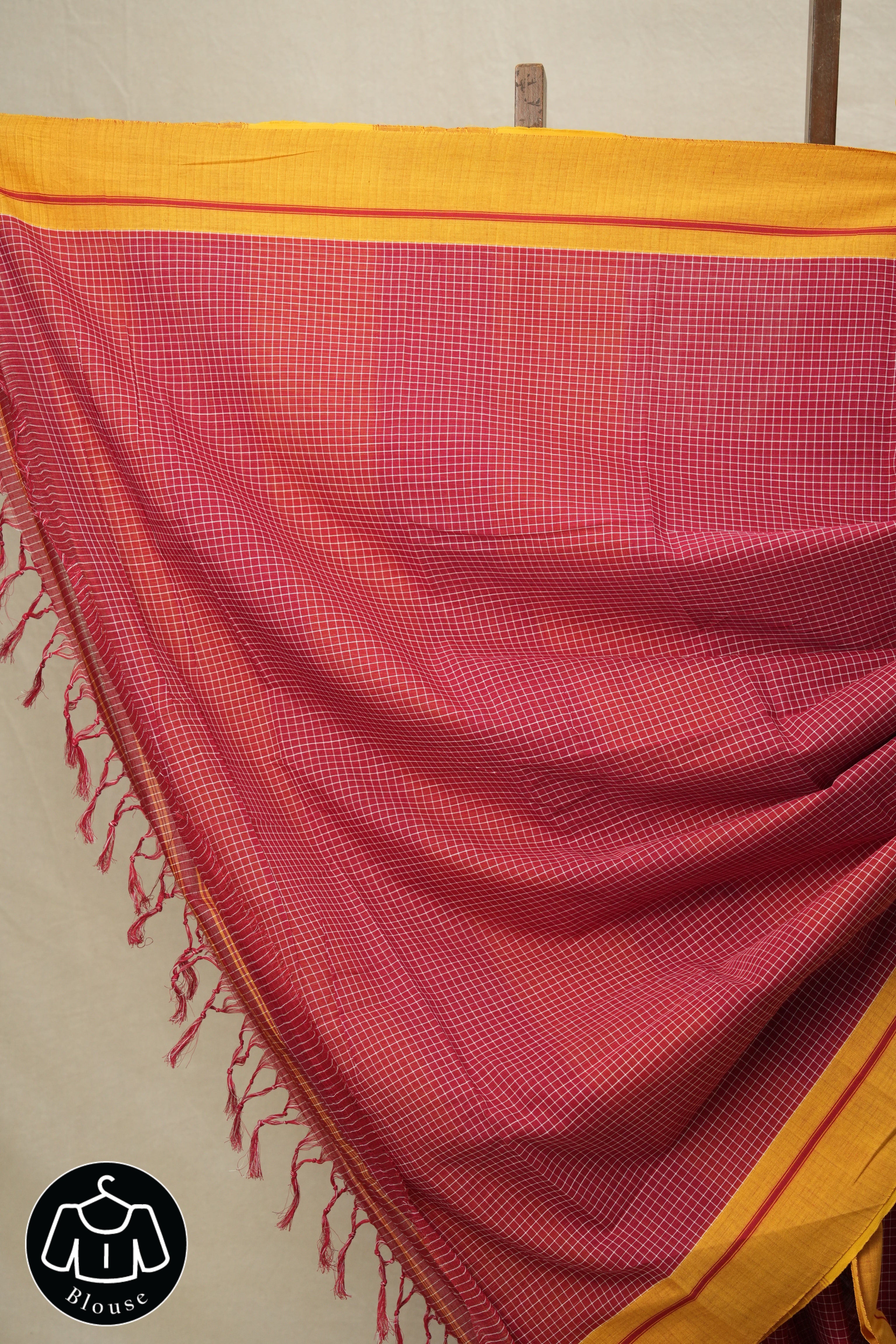 Red Big Checks Cotton Patteda Anchu Saree - SRRPAS172