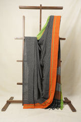 Black Small Checks Cotton Patteda Anchu Saree - SRBCPAS12