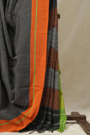 Black Small Checks Cotton Patteda Anchu Saree - SRBCPAS12
