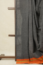 Black Small Checks Cotton Patteda Anchu Saree - SRBCPAS12