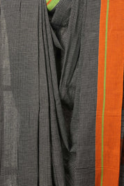 Black Small Checks Cotton Patteda Anchu Saree - SRBCPAS12