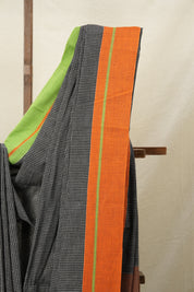 Black Small Checks Cotton Patteda Anchu Saree - SRBCPAS12