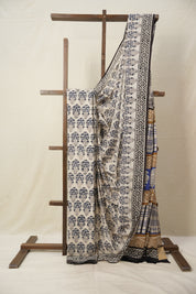 White Tinted Blue HBP Cotton Saree - SRWTBCS2843