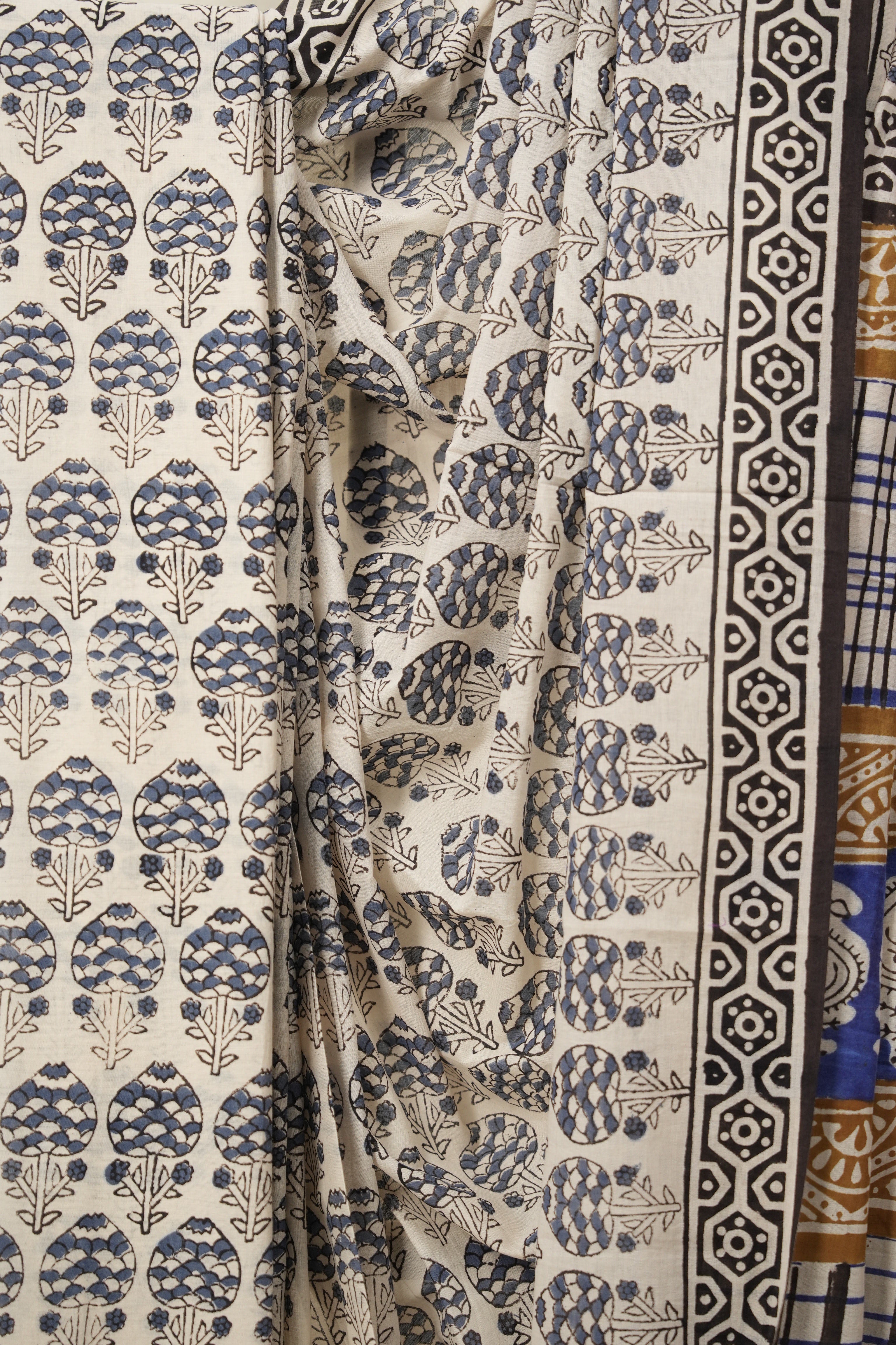 White Tinted Blue HBP Cotton Saree - SRWTBCS2843