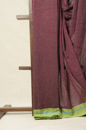 Maroon Big Checks Cotton Patteda Anchu Saree With Blue-Green Border - SRMPAS43EX