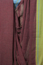 Maroon Big Checks Cotton Patteda Anchu Saree With Blue-Green Border - SRMPAS43EX