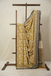 Off White Gold HBP Cotton Saree - SROWGCS2842