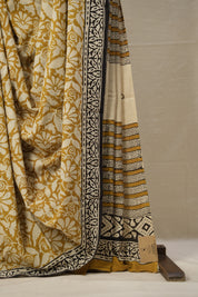 Off White Gold HBP Cotton Saree - SROWGCS2842