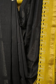 Black Cotton Silk Saree With Maheshwari Border - SRBCSS1494