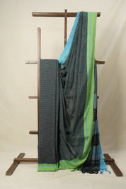 Green Big Checks Cotton Patteda Anchu Saree-SRGCPAS140