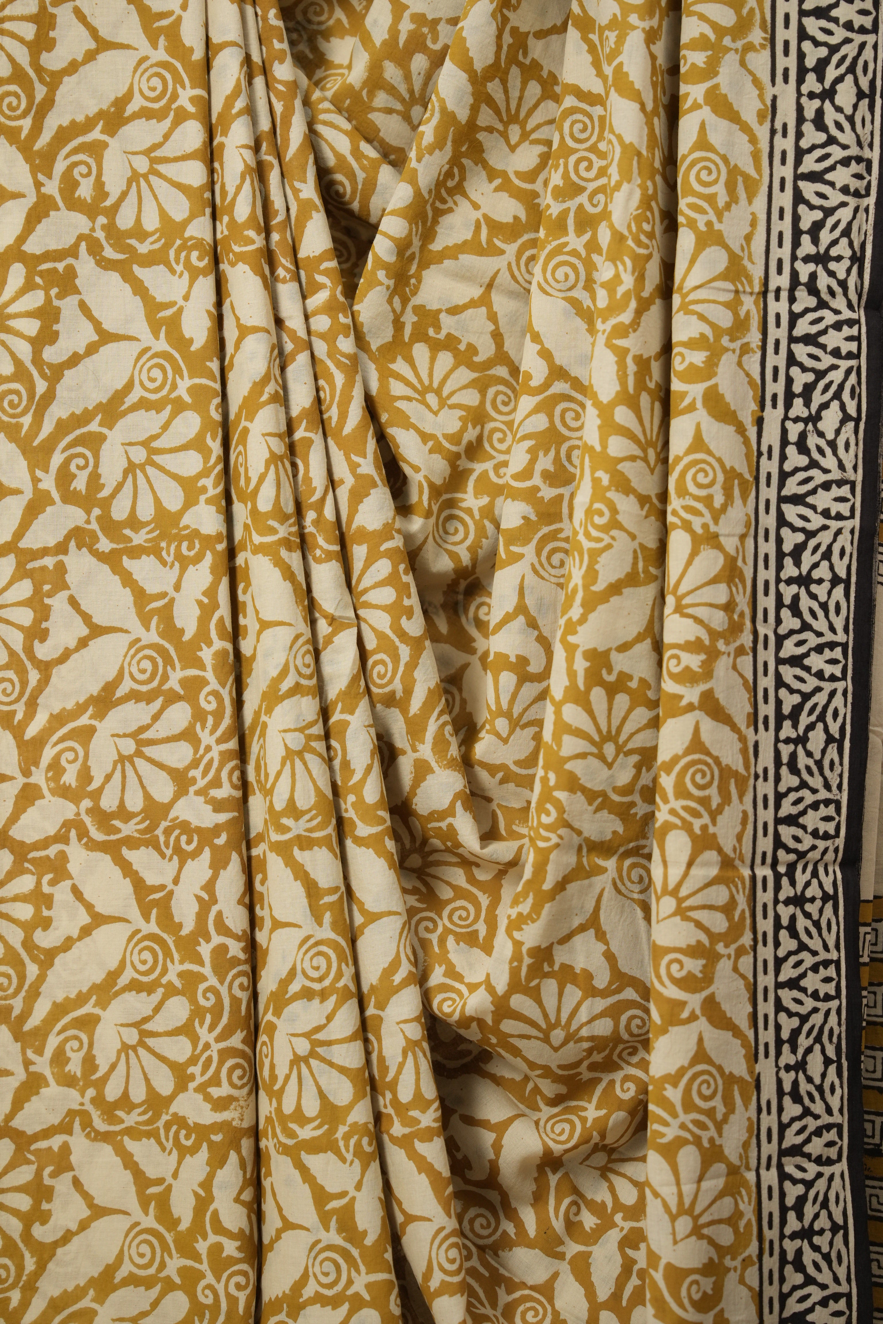 Off White Gold HBP Cotton Saree - SROWGCS2842