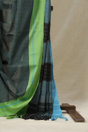 Green Big Checks Cotton Patteda Anchu Saree-SRGCPAS140