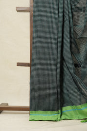 Green Big Checks Cotton Patteda Anchu Saree-SRGCPAS140