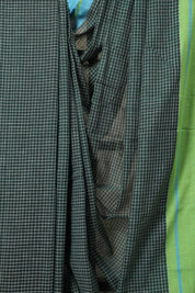 Green Big Checks Cotton Patteda Anchu Saree-SRGCPAS140