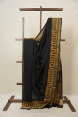 Black Cotton Silk Saree With Maheshwari Border - SRBCSS1493