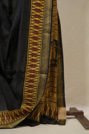 Black Cotton Silk Saree With Maheshwari Border - SRBCSS1493