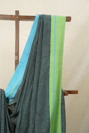 Green Big Checks Cotton Patteda Anchu Saree-SRGCPAS140