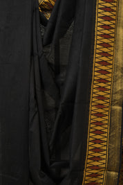 Black Cotton Silk Saree With Maheshwari Border - SRBCSS1493