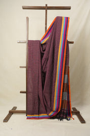 Maroon Big Checks Cotton Patteda Anchu Saree-SRMPAS53