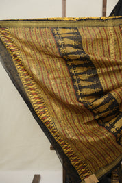 Black Cotton Silk Saree With Maheshwari Border - SRBCSS1493