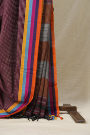 Maroon Big Checks Cotton Patteda Anchu Saree-SRMPAS53