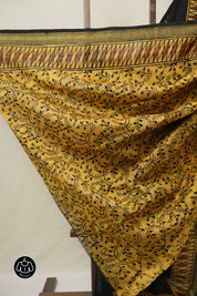 Black Cotton Silk Saree With Maheshwari Border - SRBCSS1493