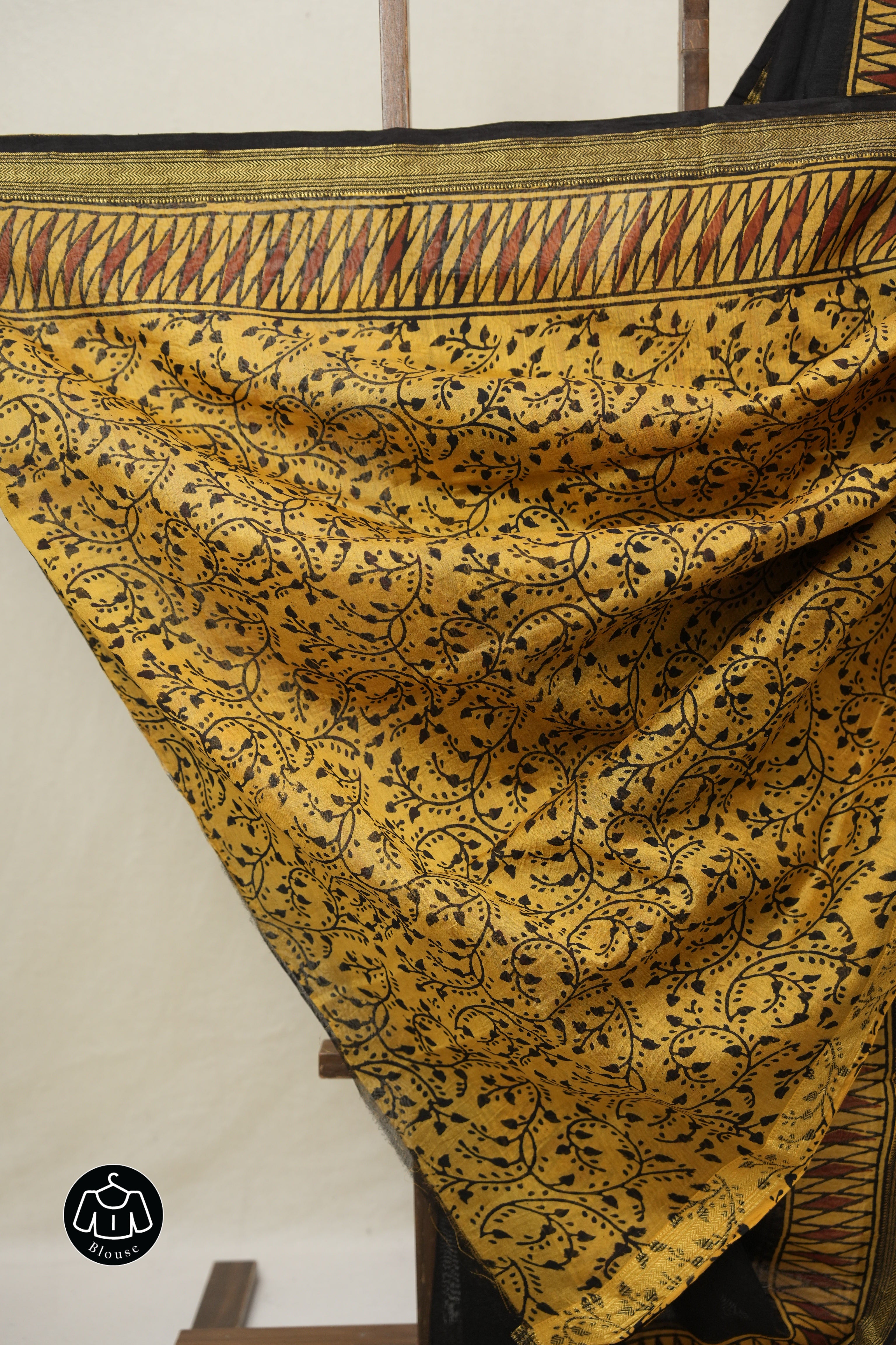 Black Cotton Silk Saree With Maheshwari Border - SRBCSS1493