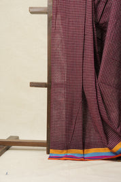 Maroon Big Checks Cotton Patteda Anchu Saree-SRMPAS53