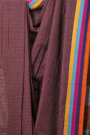 Maroon Big Checks Cotton Patteda Anchu Saree-SRMPAS53