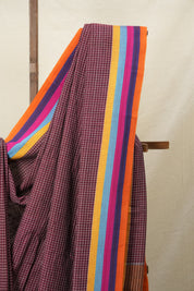 Maroon Big Checks Cotton Patteda Anchu Saree-SRMPAS53